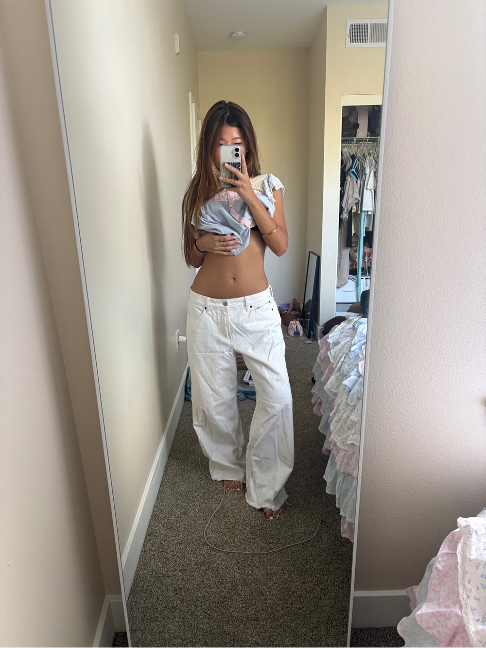 Abercrombie & Fitch White ultra loose low rise